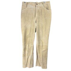 A.M.I. Suede Leather Pants Womens Size 10 Beige Satin Lining & Zip Closure
